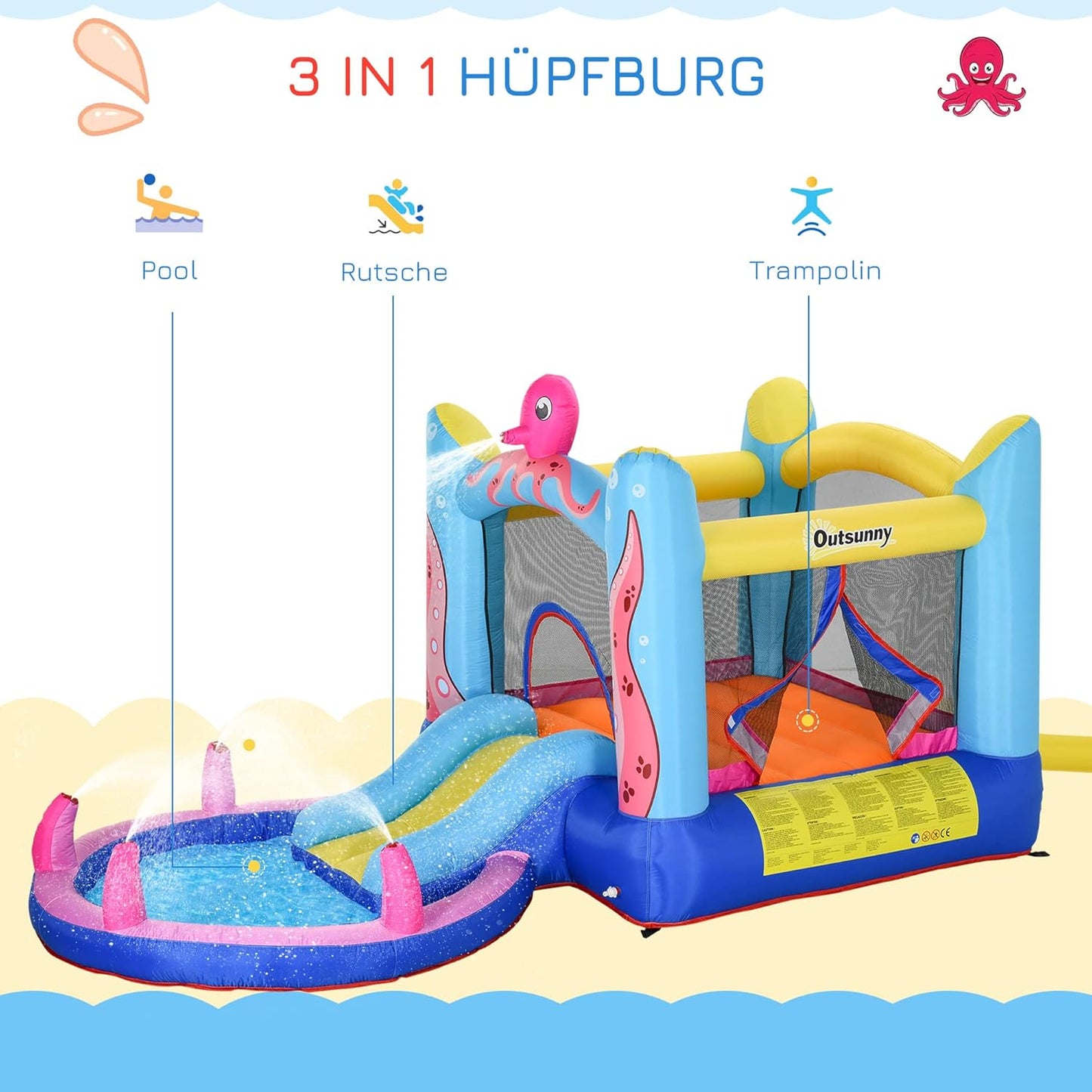Aufblasbare Hüpfburg mit Rutsche und Pool