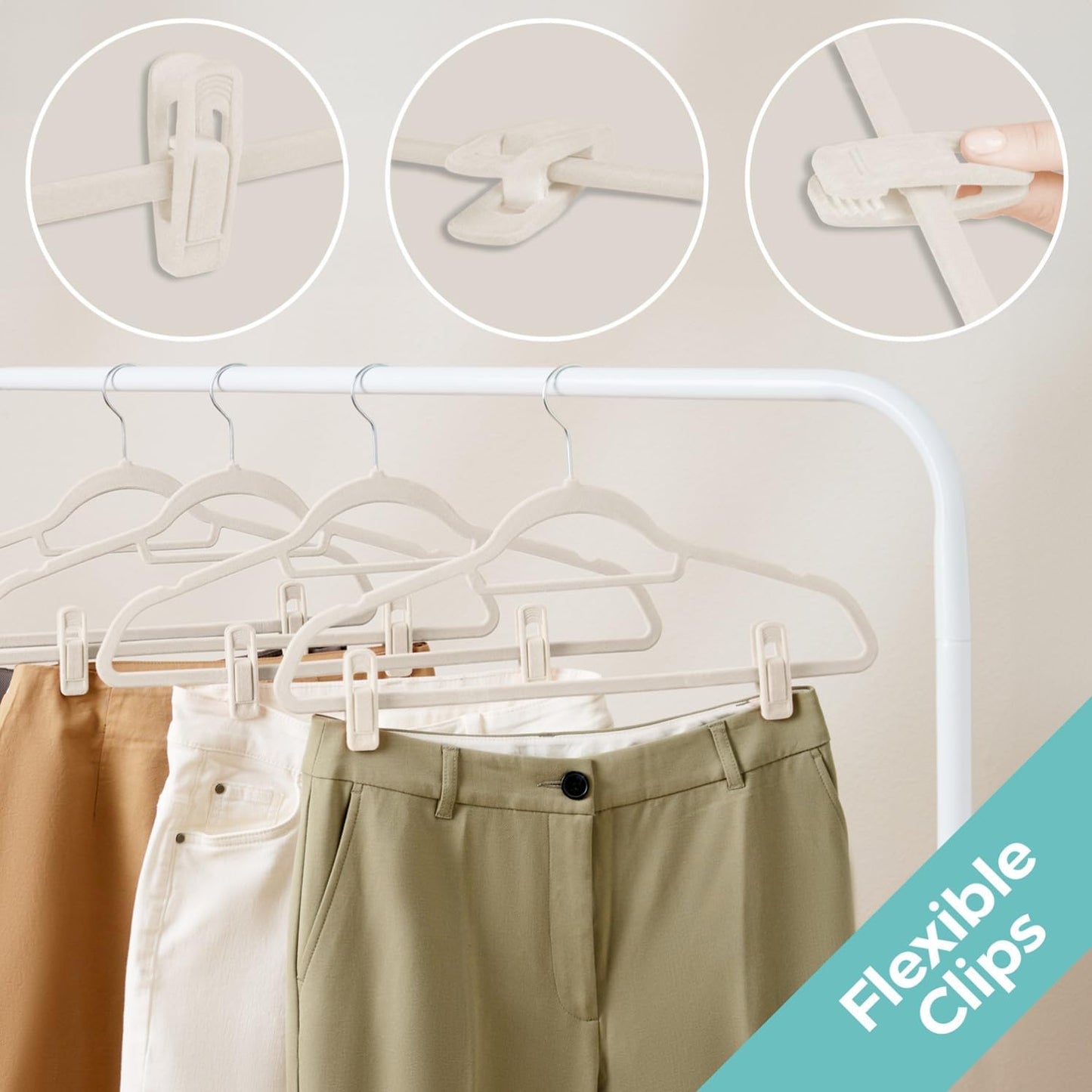 30-teiliges Kleiderbügel-Set, 30 Stück inkl Clips Elfenbein