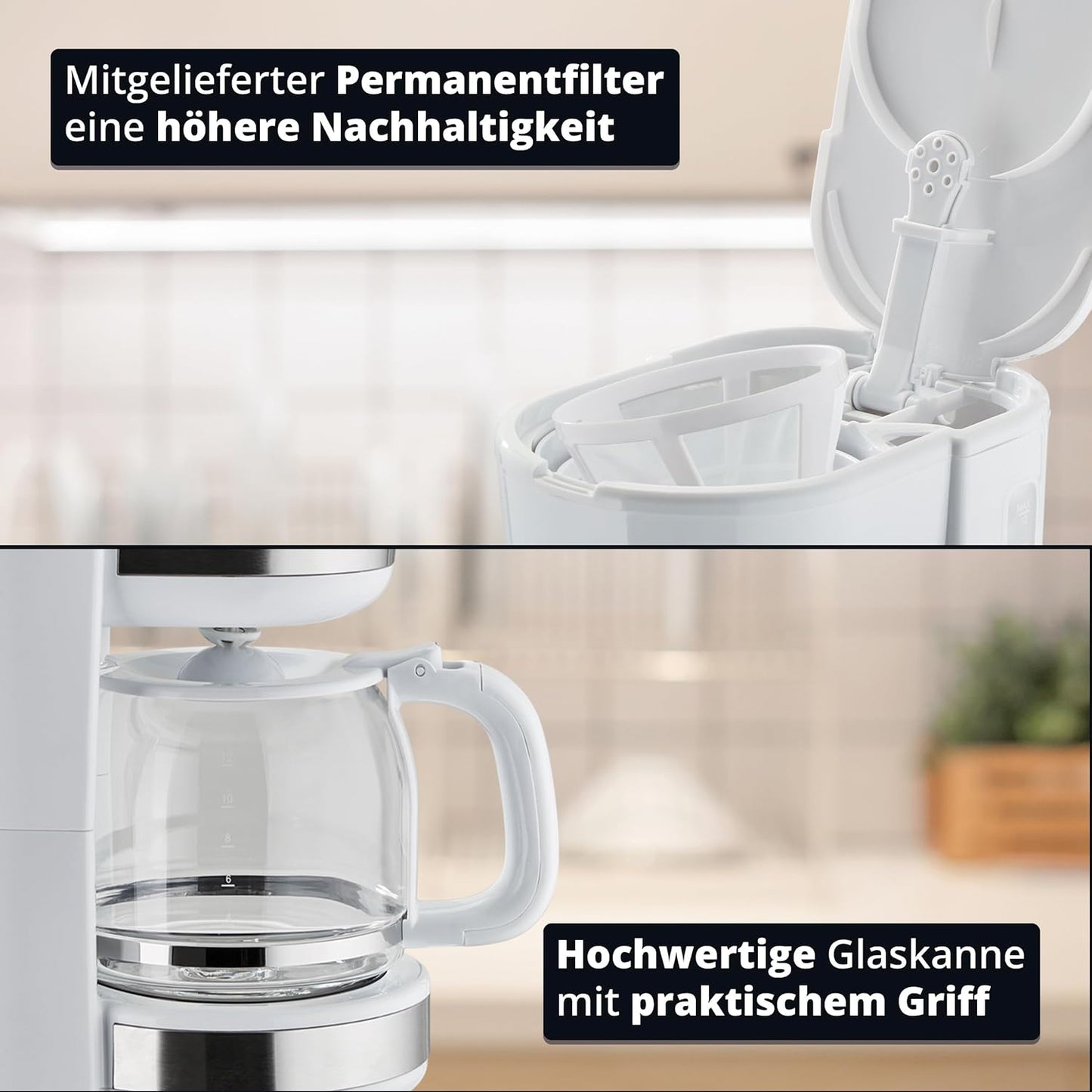 Kaffeemaschine mit Glaskanne 1,5L, Weiss/Edelstahl