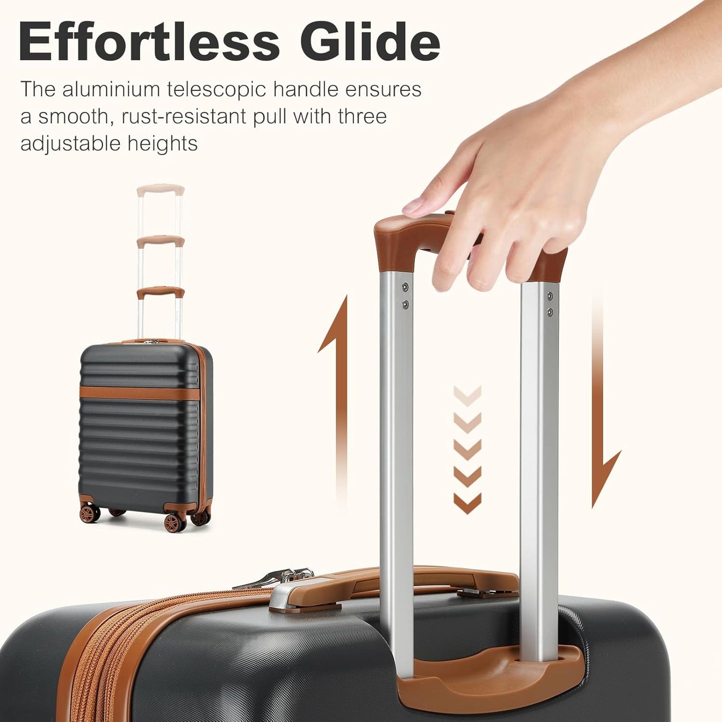 3-teiliges Hartschalenkoffer-Set mit Rollen, Grau/Braun, Set(M-L-XL)
