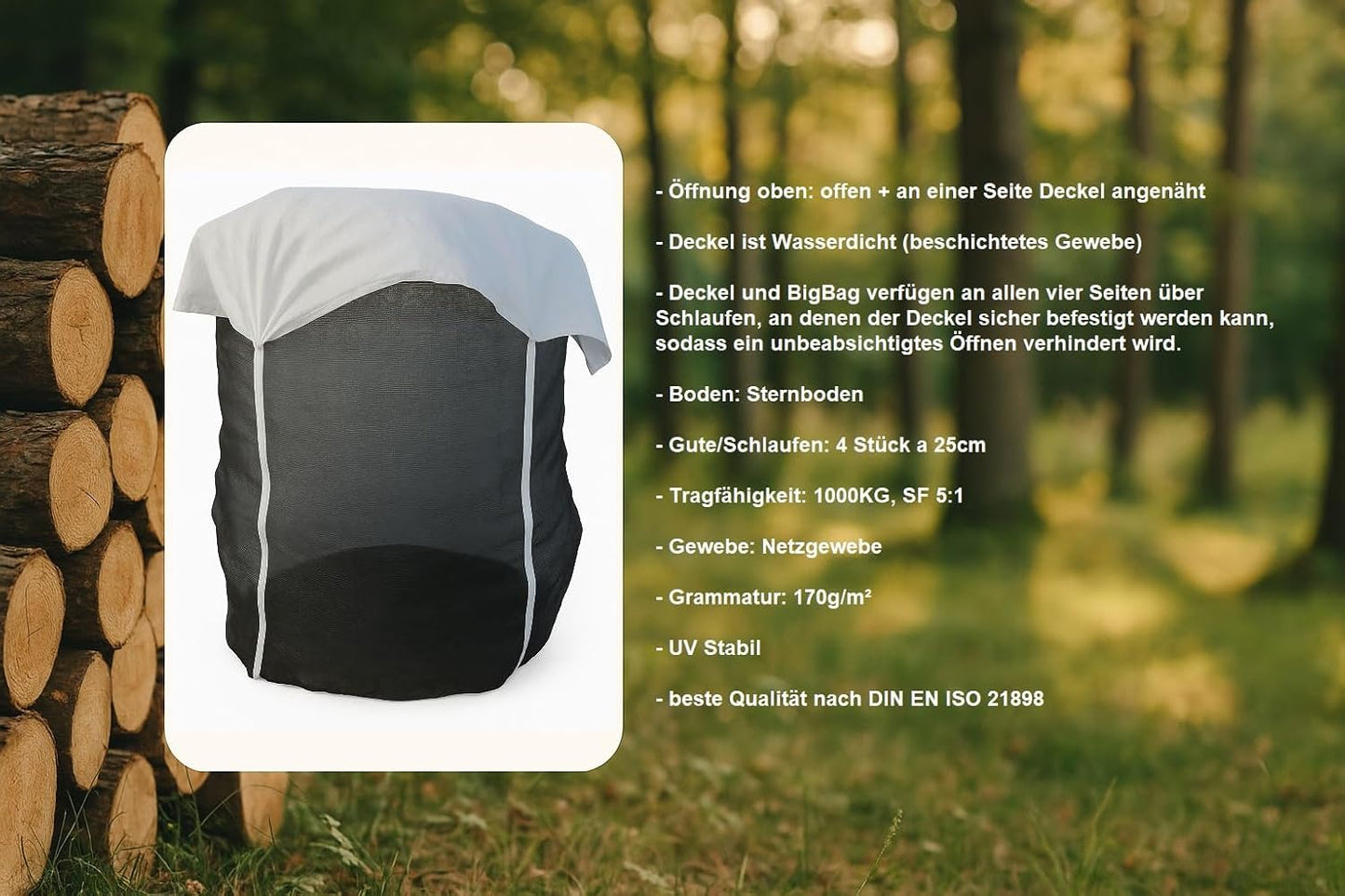 Holz Big Bag, 100 x 100 x 160 cm mit Deckel 2