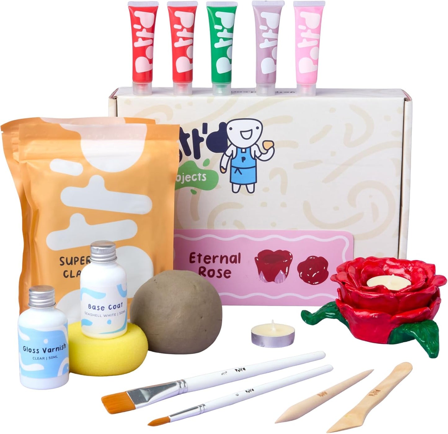 Mini-Töpfer-Set mit lufttrocknendem Ton und Zubehör, Ewige Rose