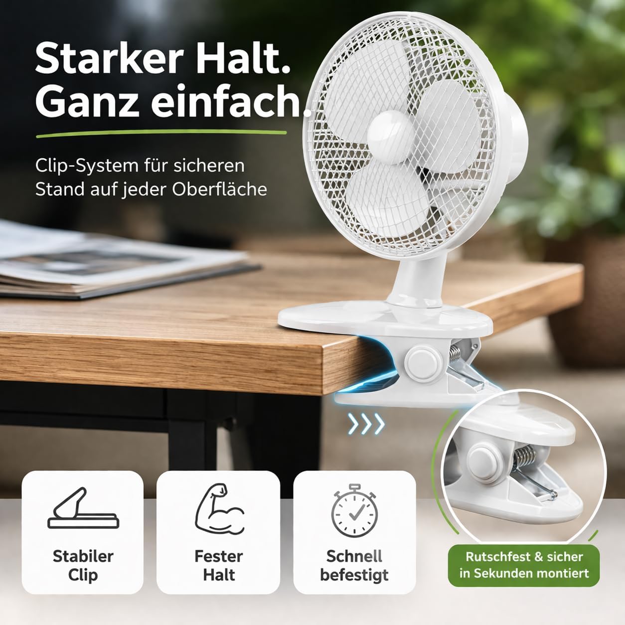 2-in-1 Tischventilator mit Ständer & Clip, Ventilator mit Clip Ø 20 cm
