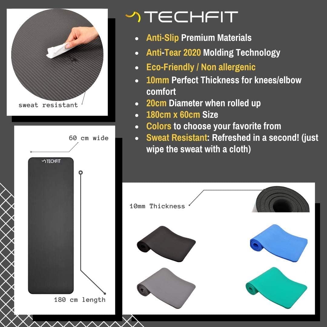 Yogamatte Rutschfest für Heimtraining und Pilates, Black 10 mm