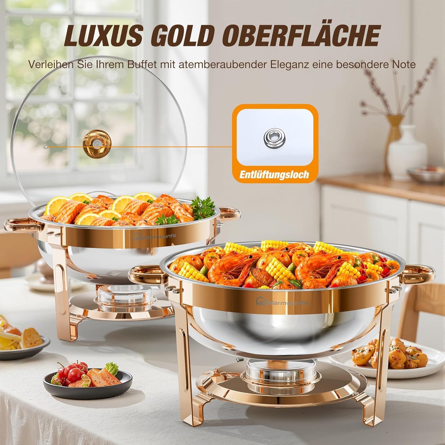 2er-Set Speisenwärmer für Catering, Rose Gold 5L 2