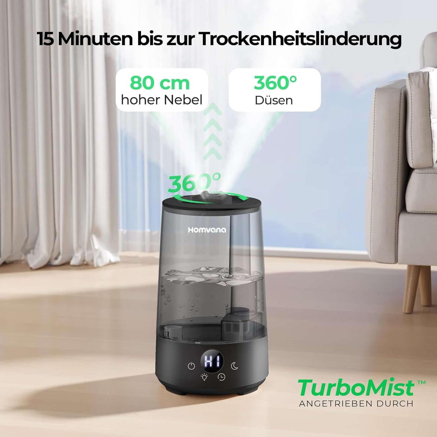 3-in-1 Luftbefeuchter 3.6L mit SilentSpray Tech, Schwarz