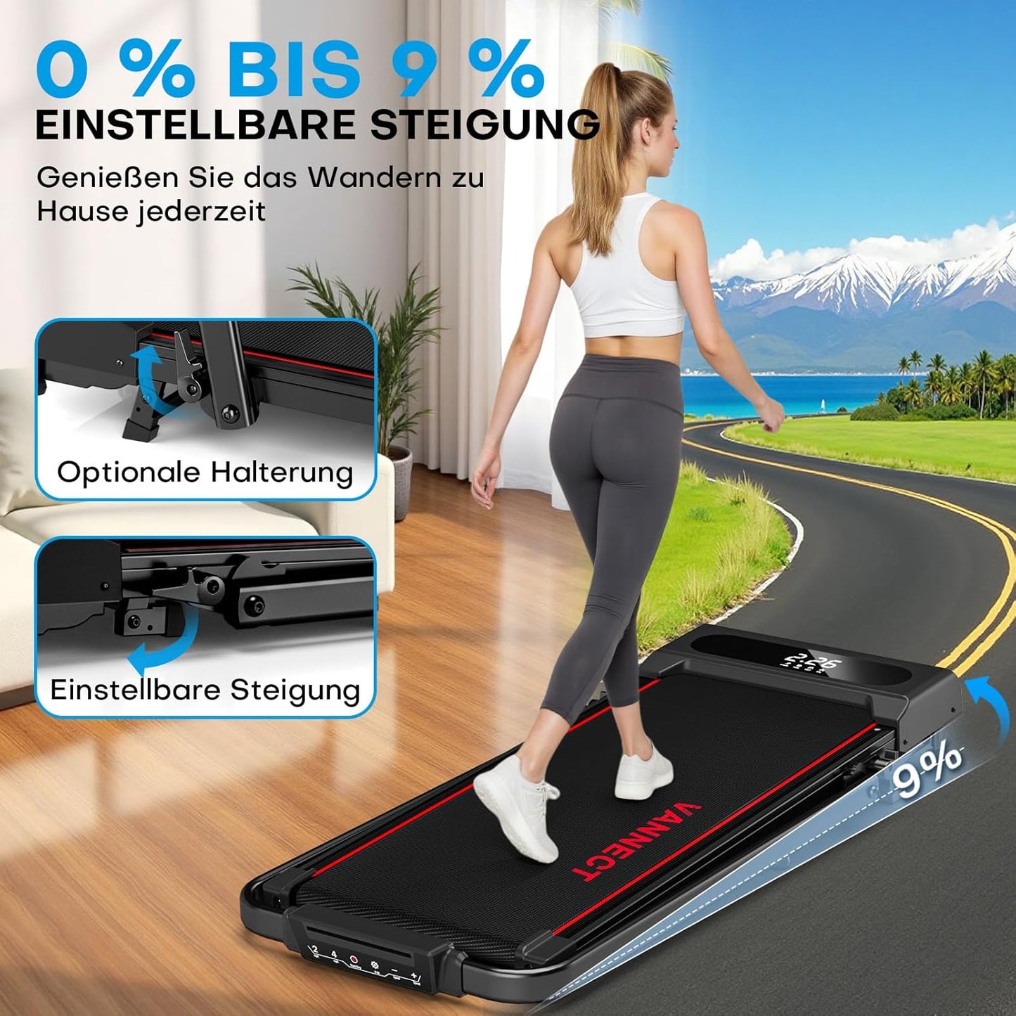 Klappbares Walking Pad mit Steigung und App-Steuerung, Rot
