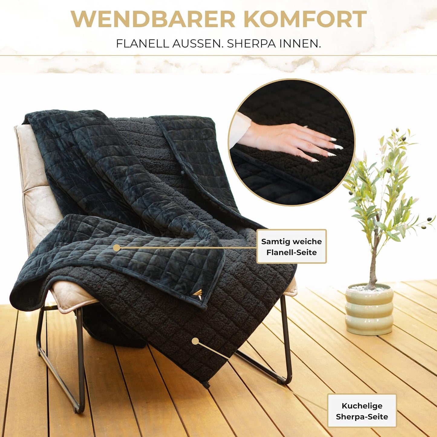 Sherpa Fleece Gewichtsdecke, 12kg, Schwarz 12.0 Kilogramm