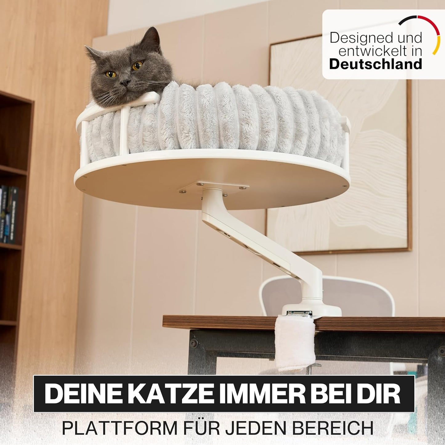 Katzenbett Schreibtischplattform mit 2 Betten, Weiß