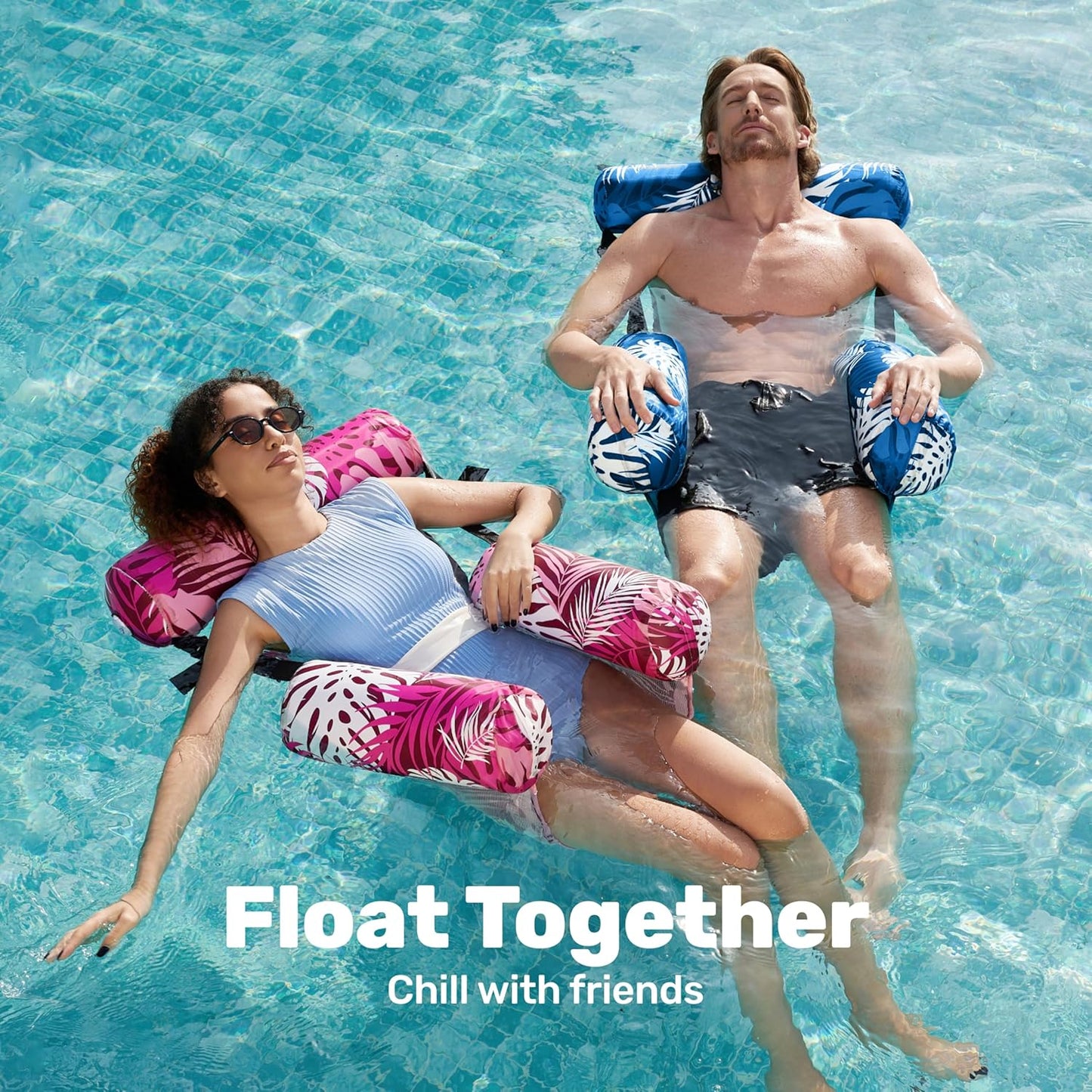 Aufblasbare Pool-Schwimmstühle, 2er-Set, Blau, Rosa