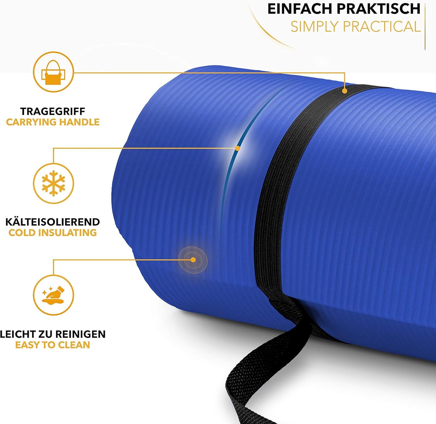 Rutschfeste Yogamatte mit Tragegurt, Dunkelblau / 190 x 100 x 1,5 cm
