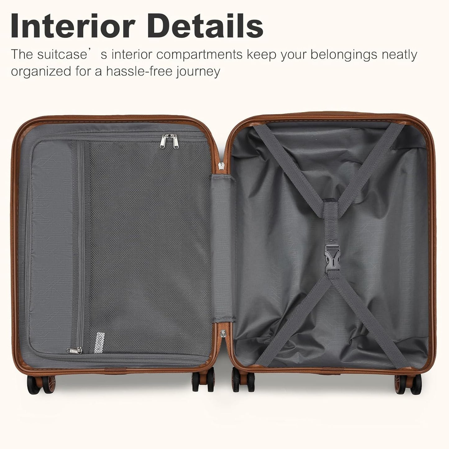 3-teiliges Hartschalenkoffer-Set mit Rollen, Grau/Braun, Set(M-L-XL)