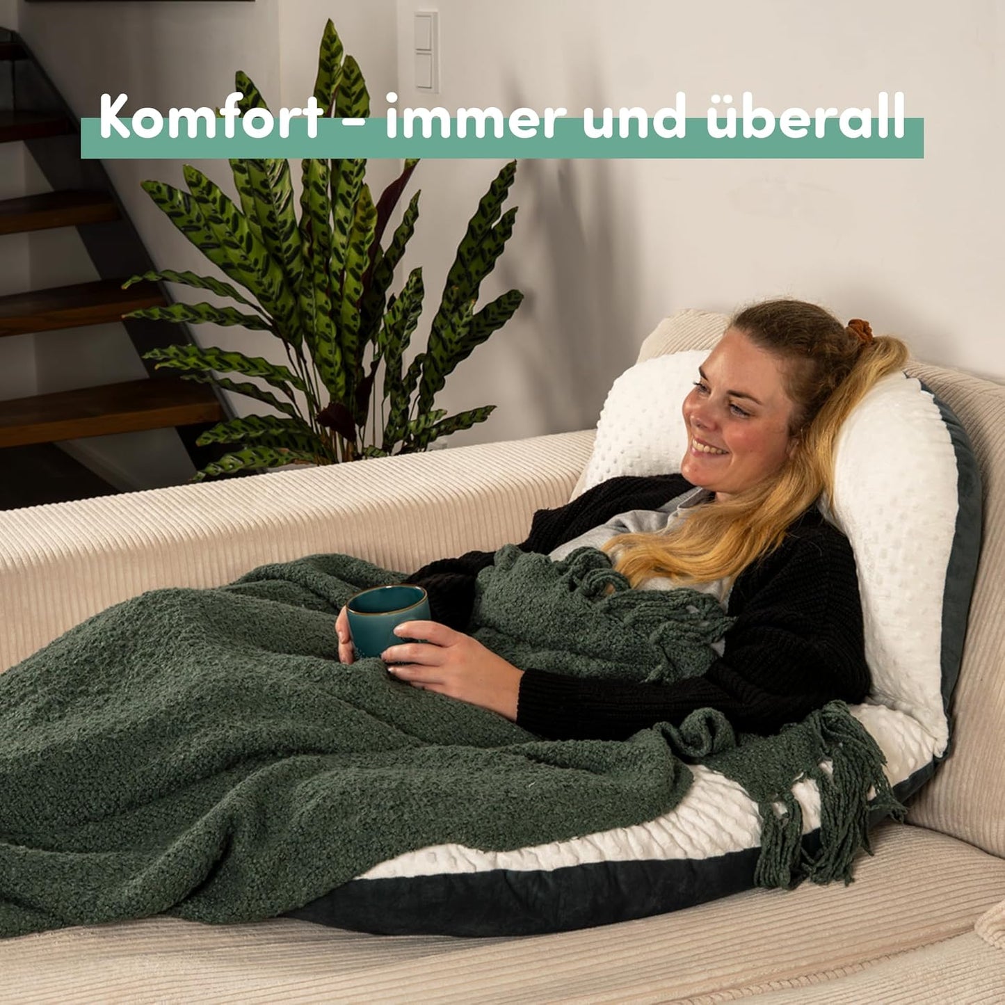 Lesekissen für Bett und Sofa, Noppen Weiß/Dunkelgrau