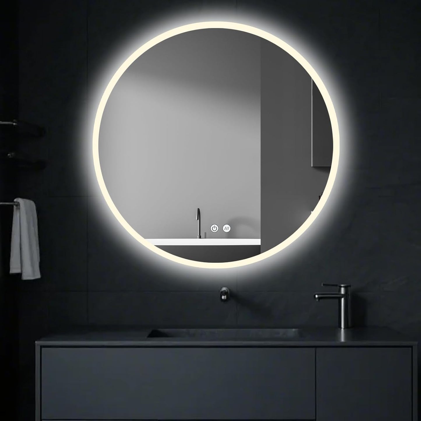 Runder LED-Badspiegel mit Antibeschlag und Touch-Schalter, Rund A