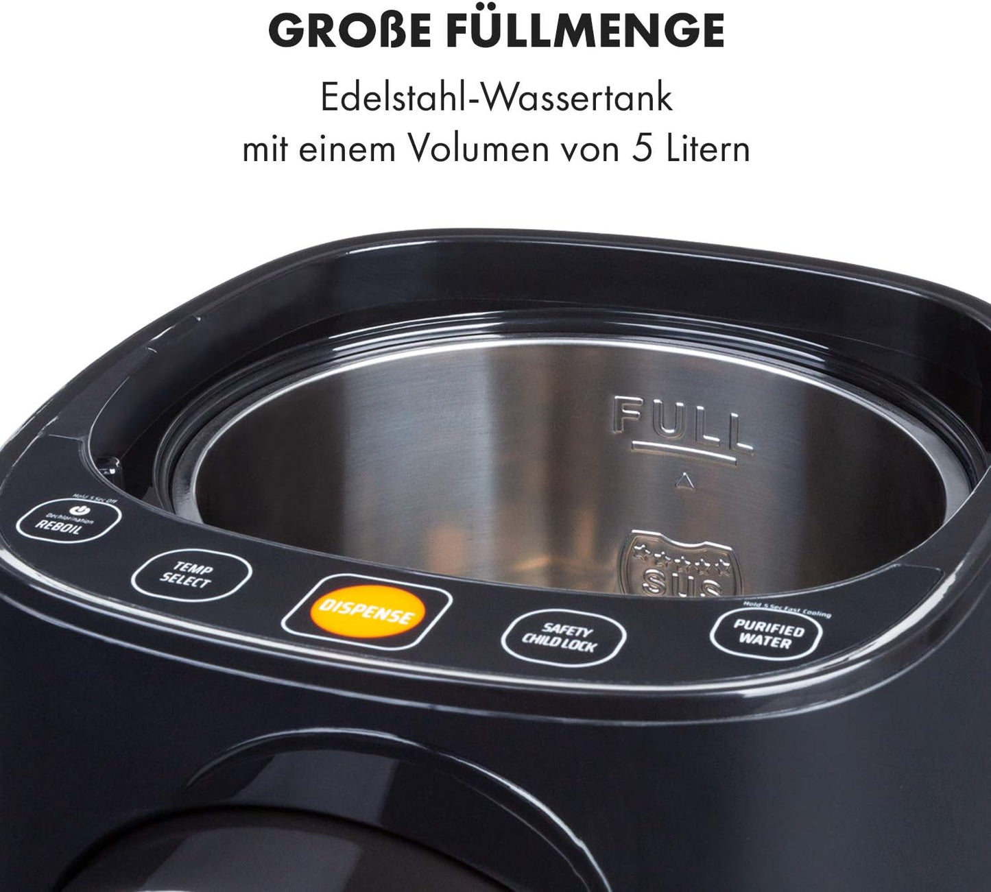 Heisswasserspender mit LCD-Display, Schwarz