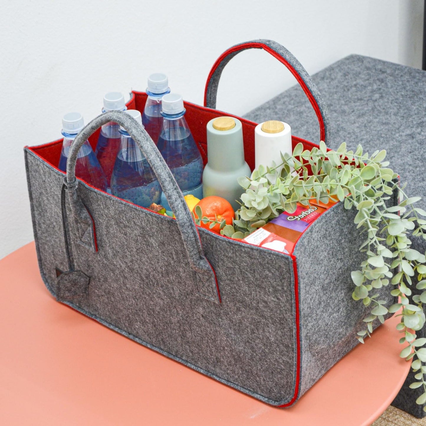 Shopping Filztasche XXL bis 25kg, Grau Rot
