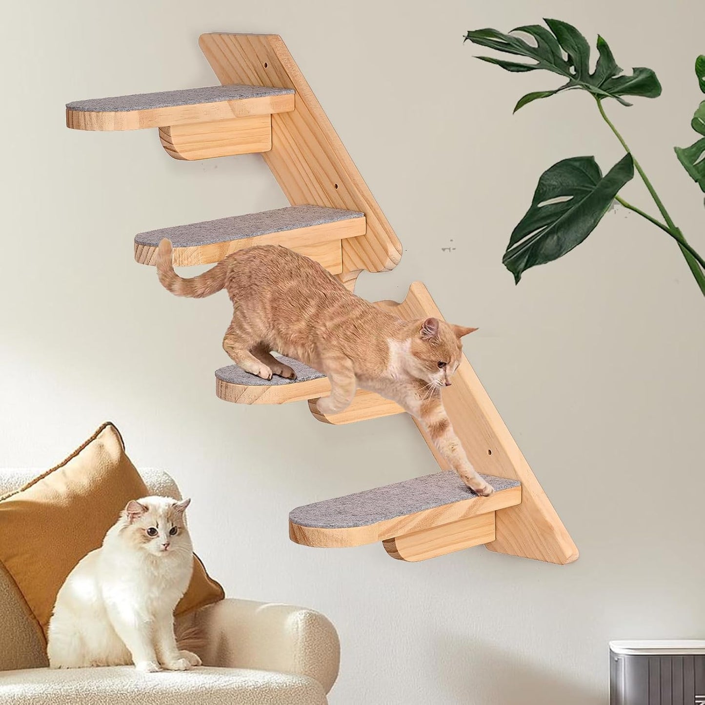 Wandmontiertes Katzen-Kletterregal mit Plüsch-Treppen