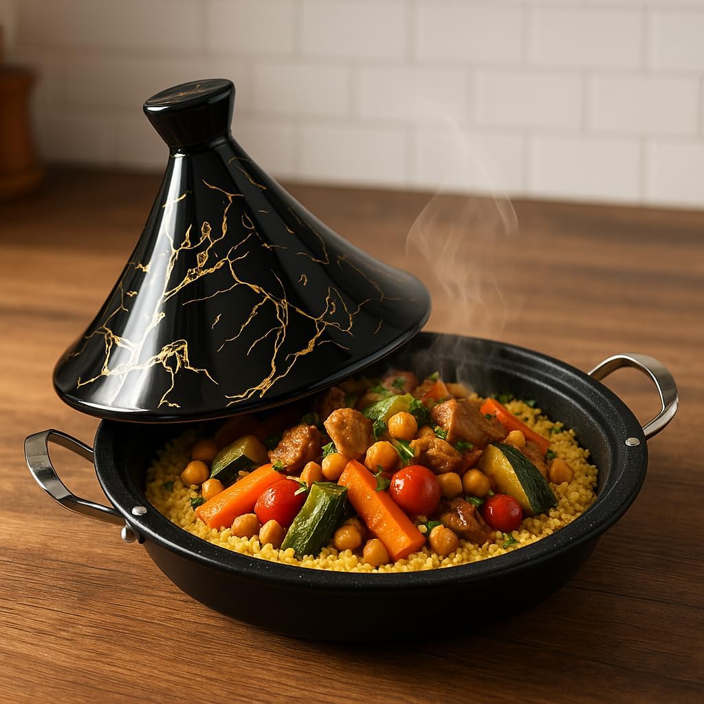 Tajine-Schmortopf mit Keramikdeckel, Schwarz 34 cm