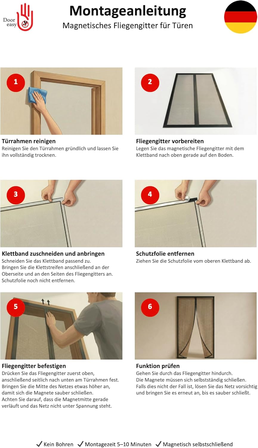 Fliegengitter Magnetvorhang für Balkontür (90 x 210 cm), 90 x 210