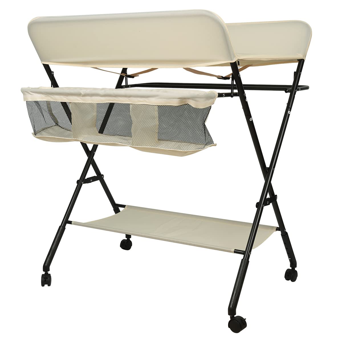 Klappbare Baby-Wickelkommode mit Rollen, A-Beige jaune