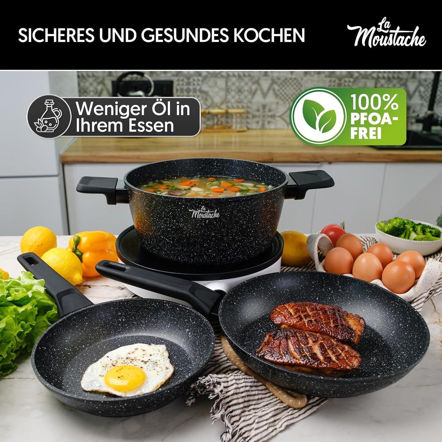 8-teiliges Antihaft-Kochgeschirr-Set für Induktion, 8 Stücke Onix