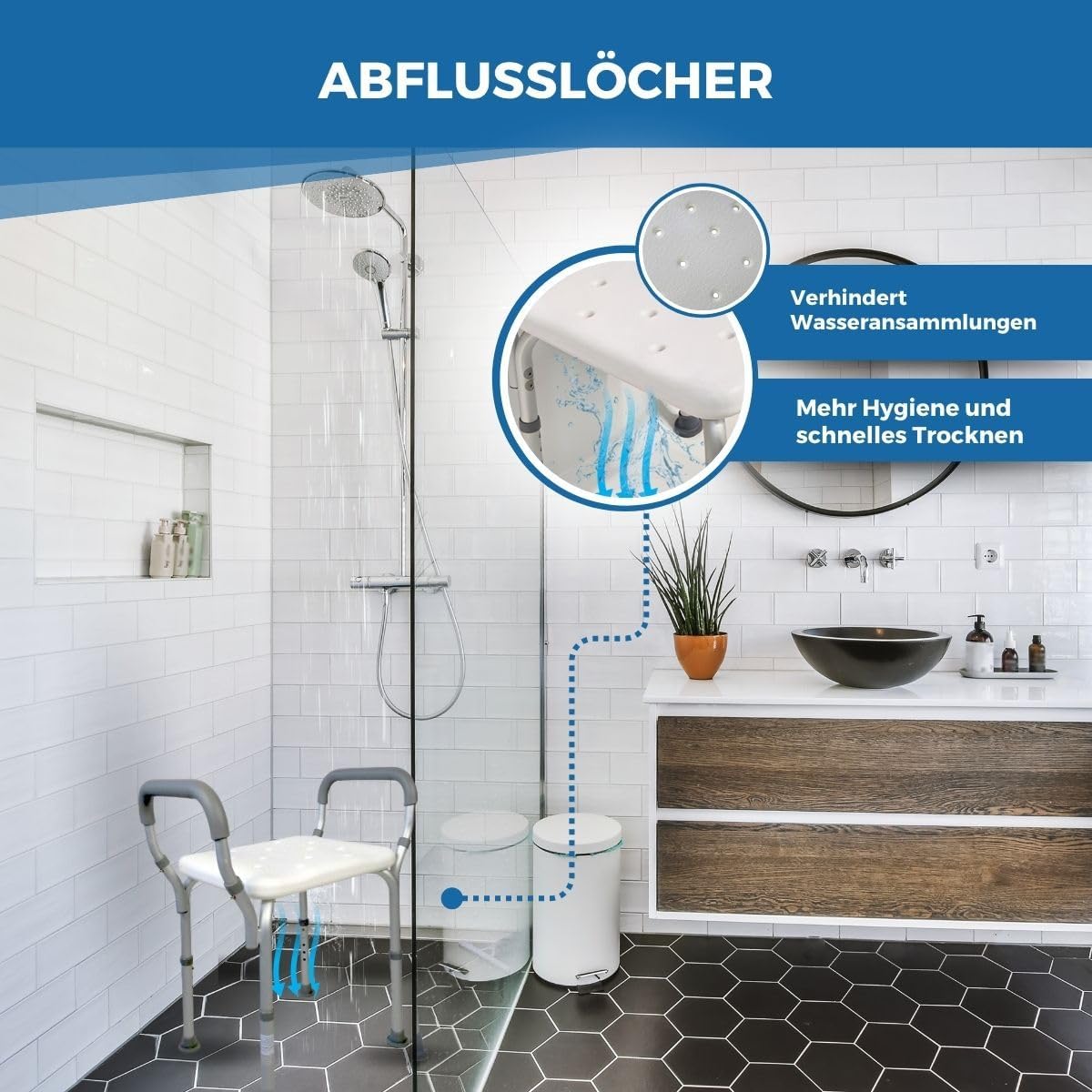 Duschhocker höhenverstellbar mit Armlehnen