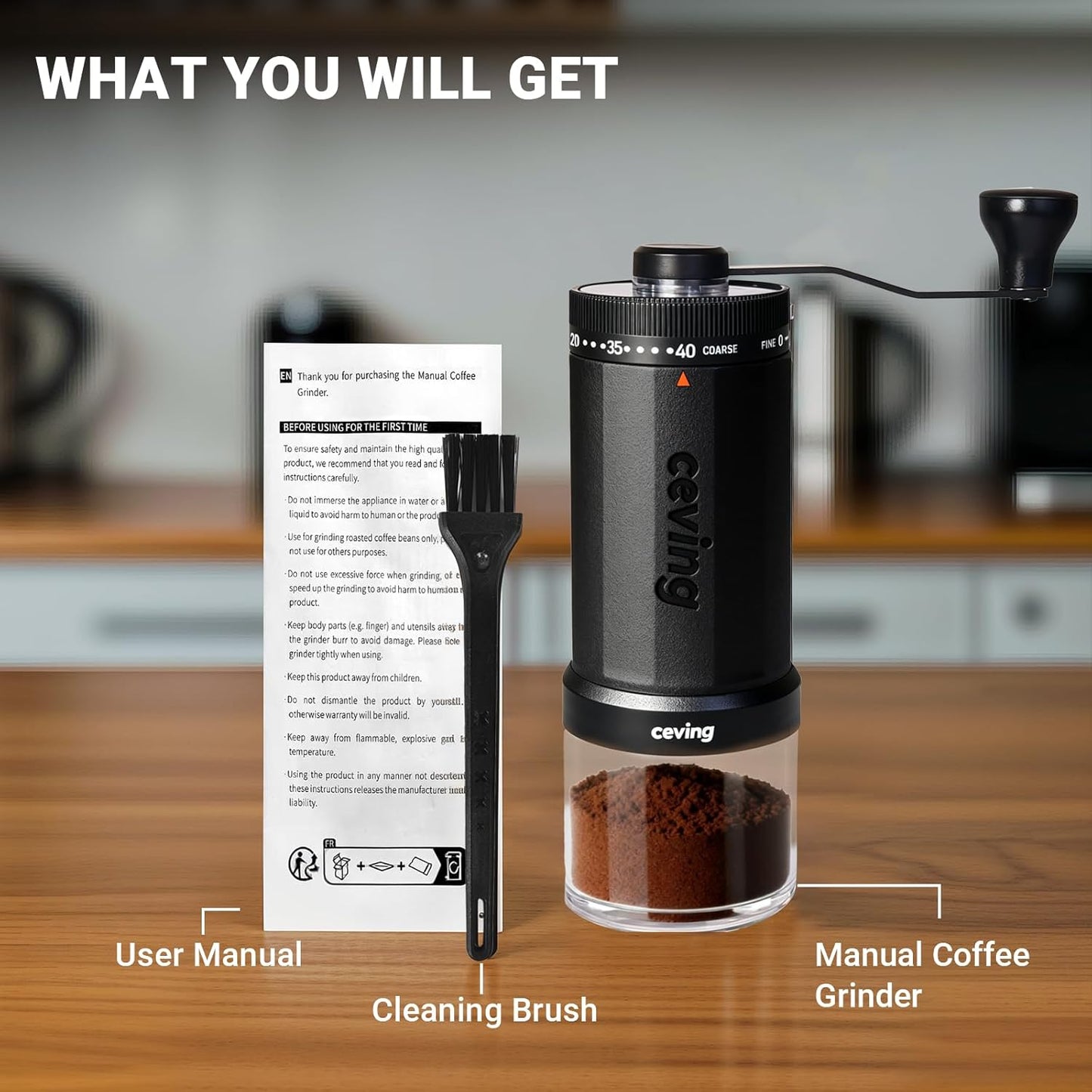 Manuelle Kaffeemühle mit 40 Mahlstufen, Modell Mega, Neues Modell–MEGA