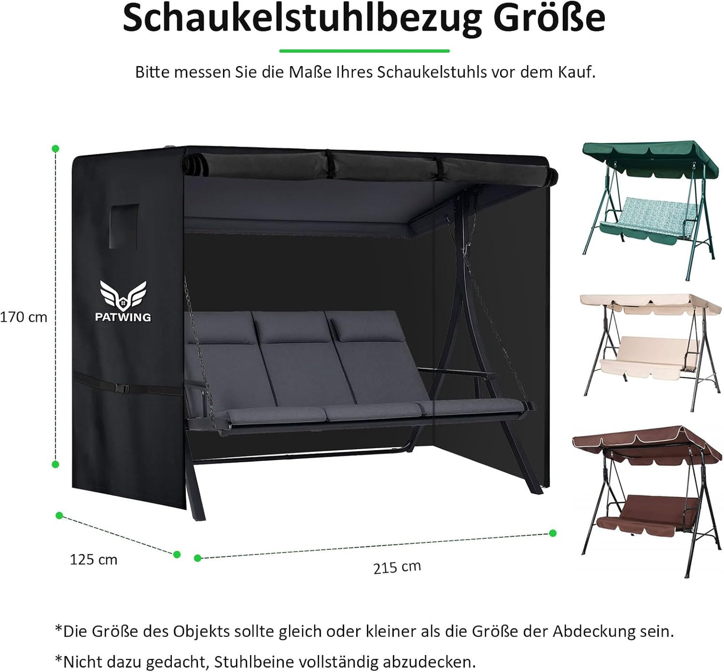 Abdeckung für Hollywoodschaukel, 215 x 125 x 170cm, 215*125*170cm