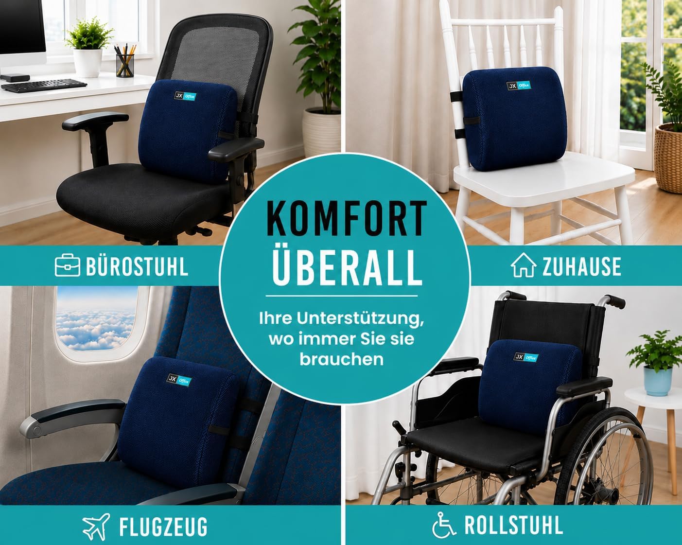 Ergonomisches Memory Foam Rückenkissen gegen Rückenschmerzen, Navy Blue normal
