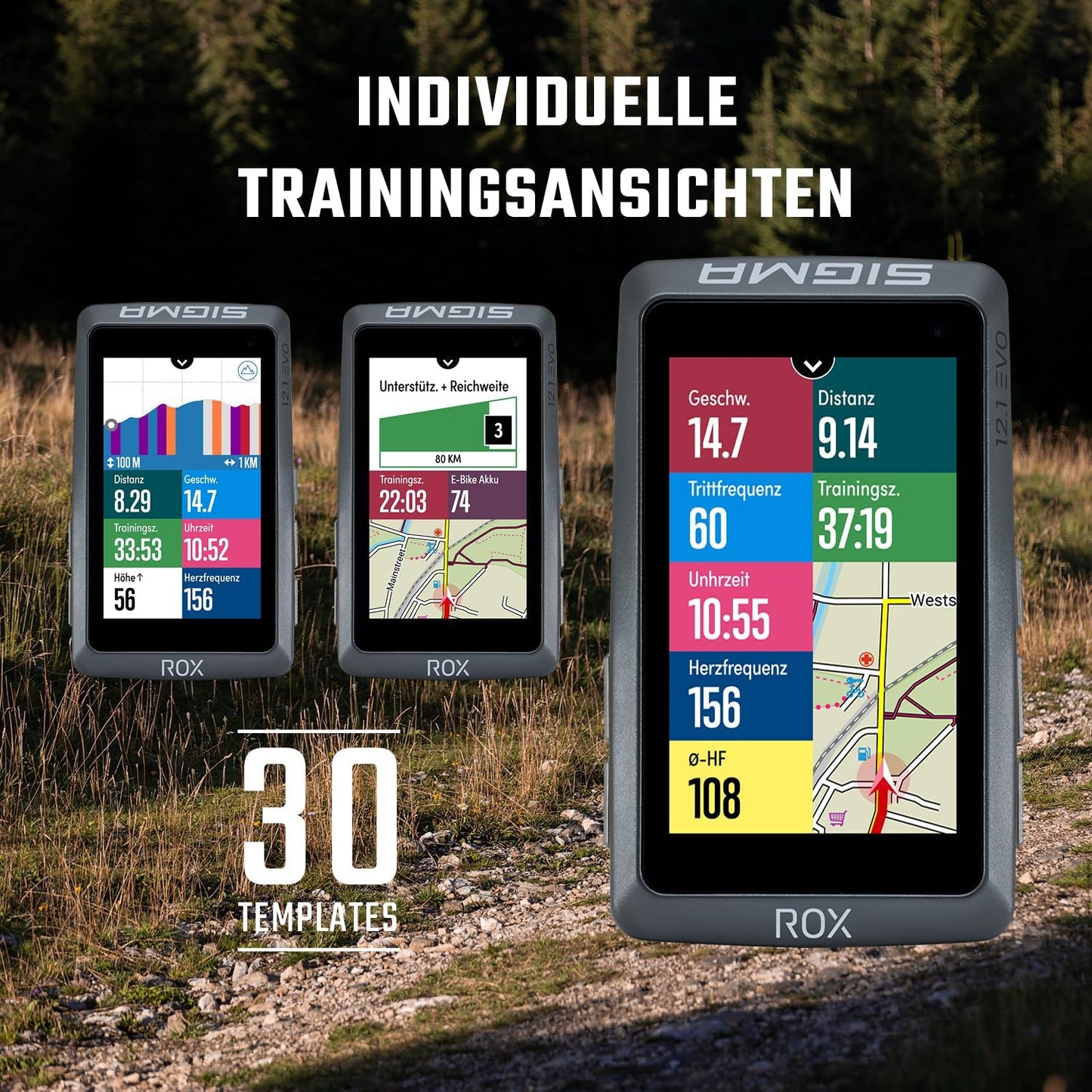 ROX 12.1 Evo Fahrradcomputer GPS mit 150 Funktionen Kabellos, Grau Basic Set