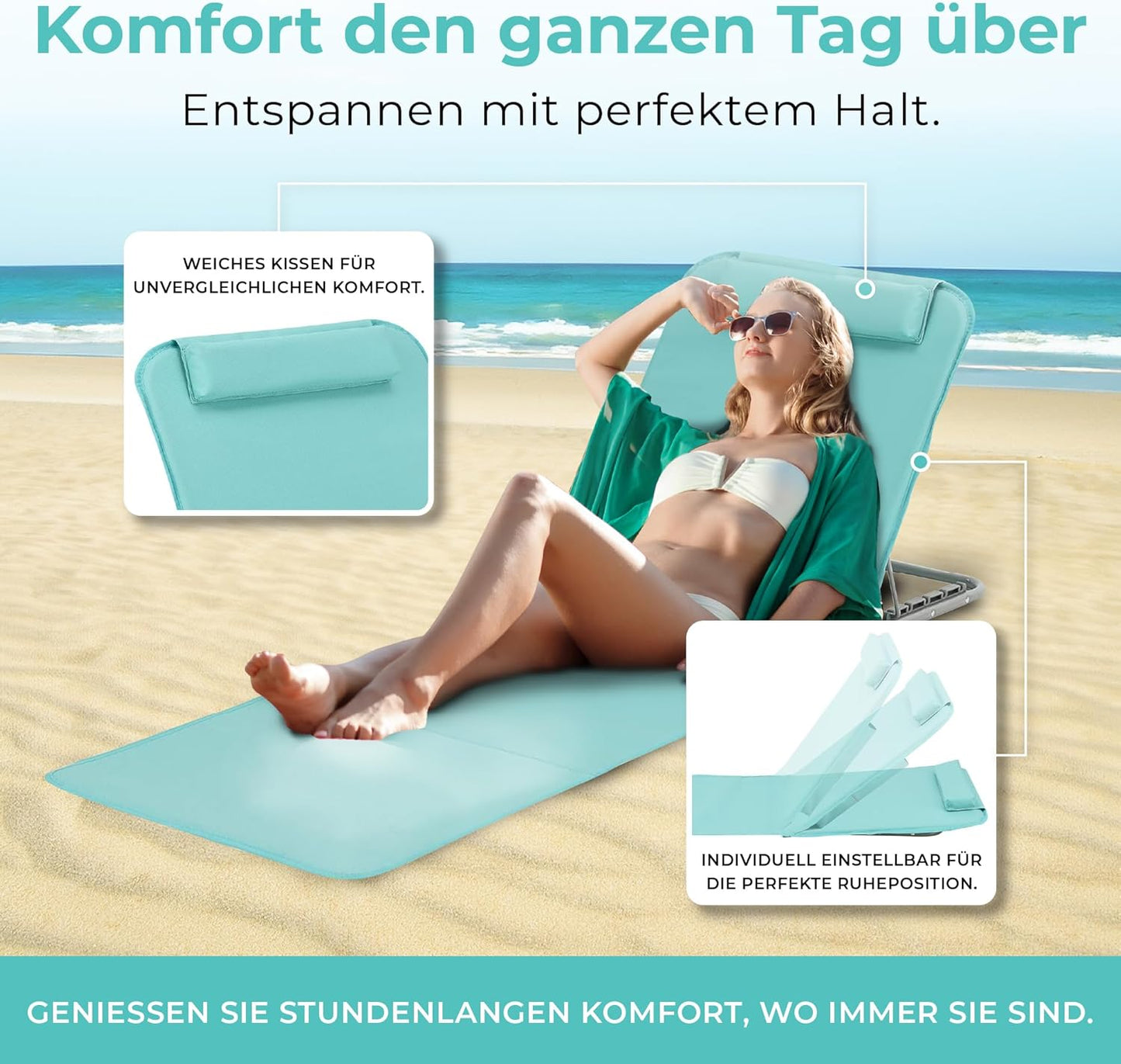 Strandmatte 2er-Set klappbar mit verstellbarer Rückenlehne, Türkis