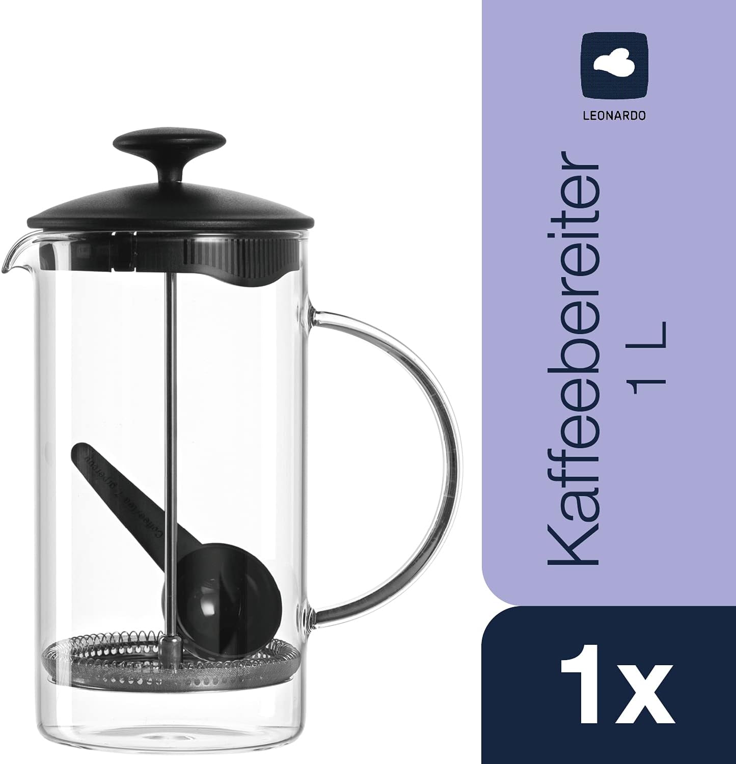French Press Kaffeebereiter aus Glas (1,2 l), Kaffeebereiter 1200 ml
