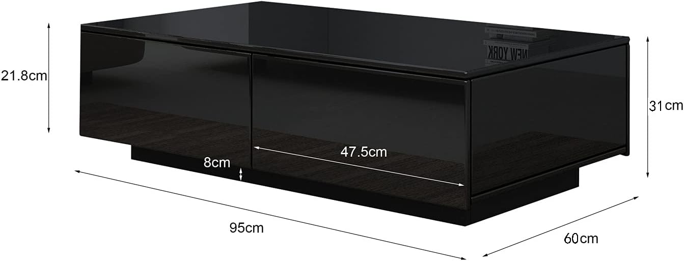 Moderner Couchtisch mit 4 Schubladen, Schwarz