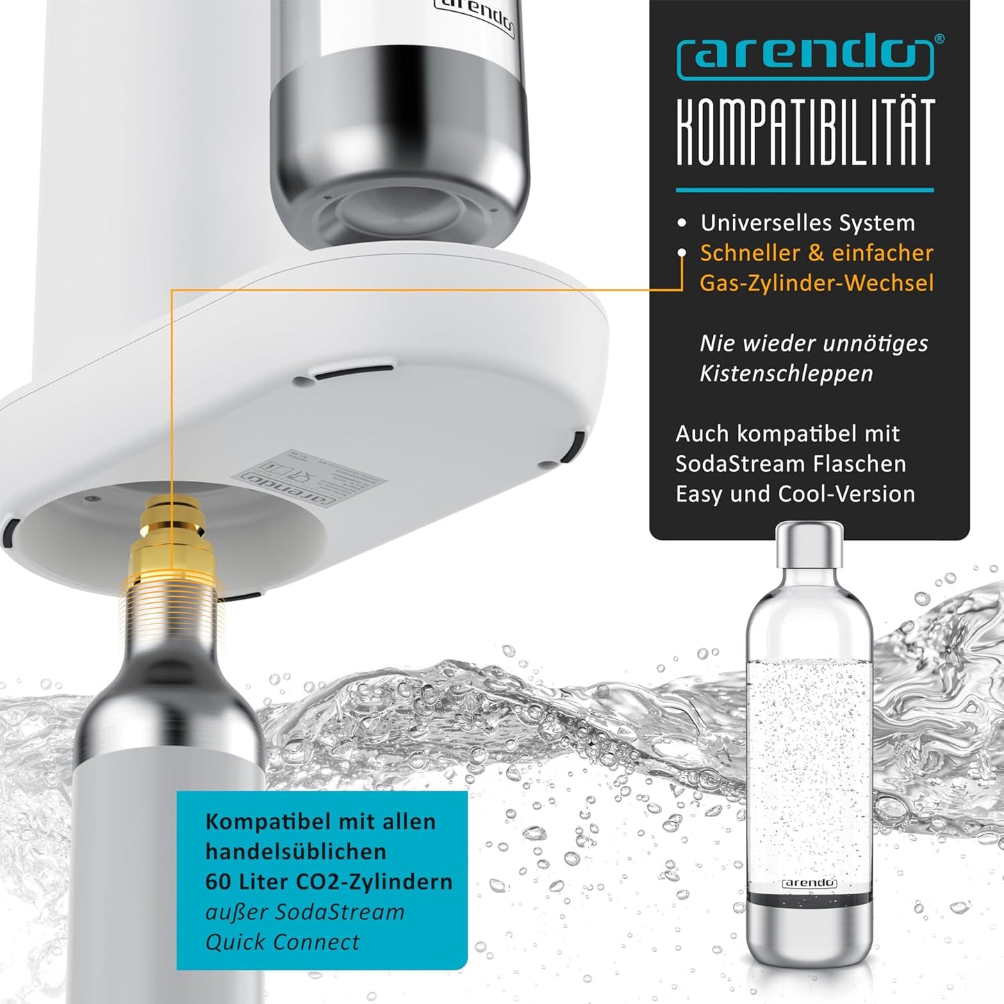 Wassersprudler mit Wasserflasche, B: Weiss