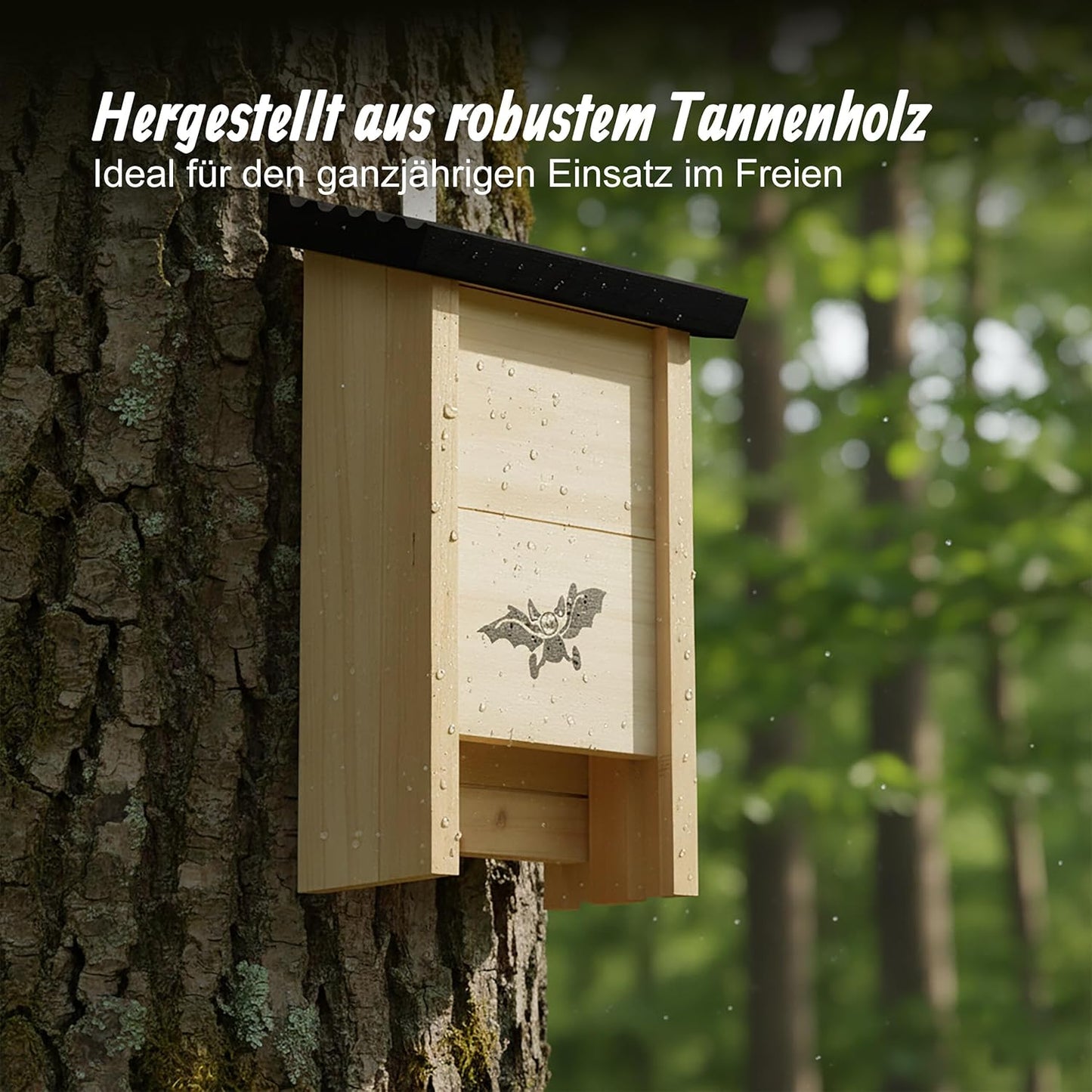 Fledermauskasten-Set aus Holz (4 Stück), Schwarz