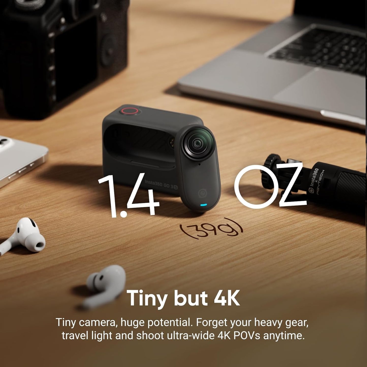 Tragbare 4K Mini-Kamera GO 3S, Nachtschwarz Standard-Bundle