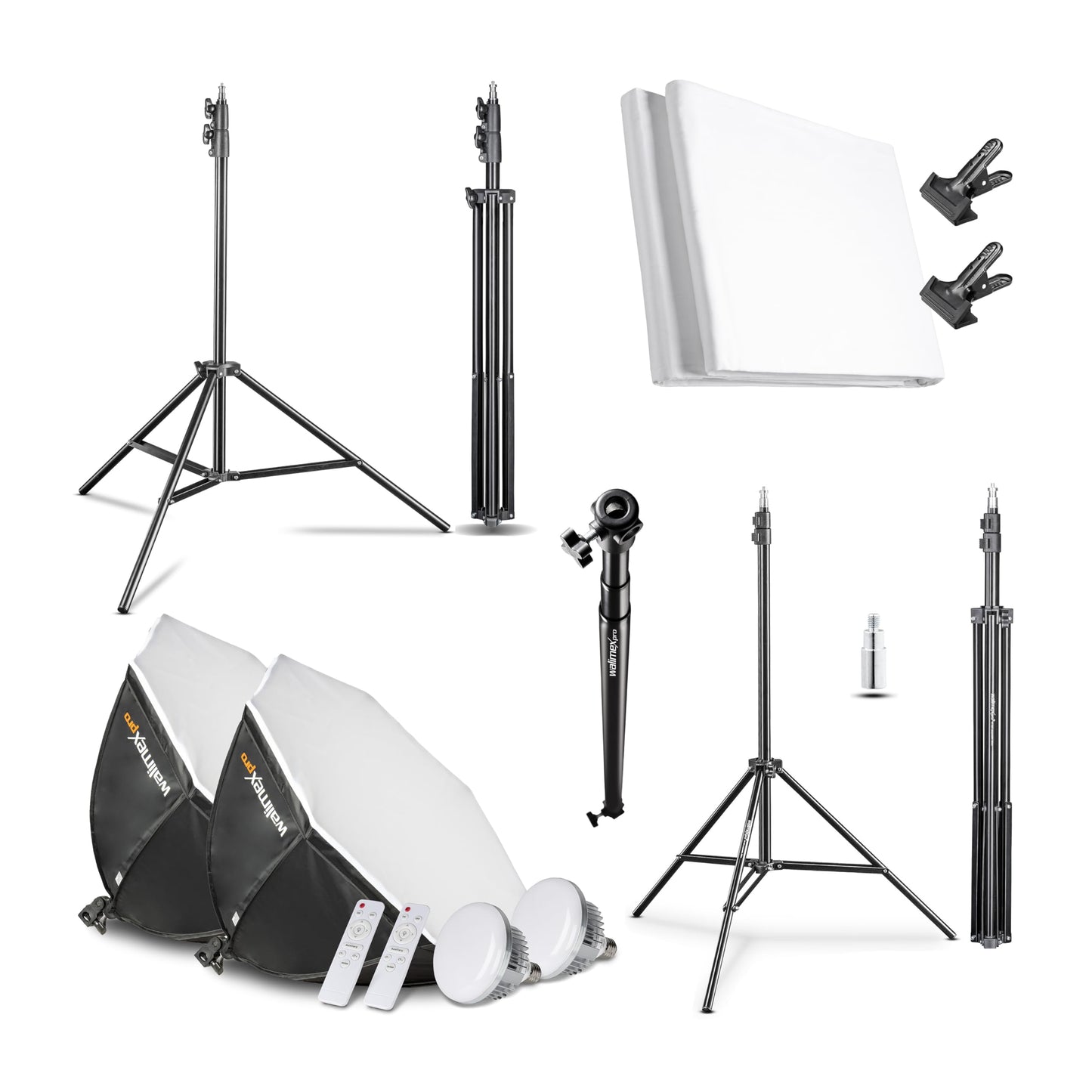 Fotostudio-Set mit LED-Lampen & Hintergrundsystem, Octaboxen Weiss