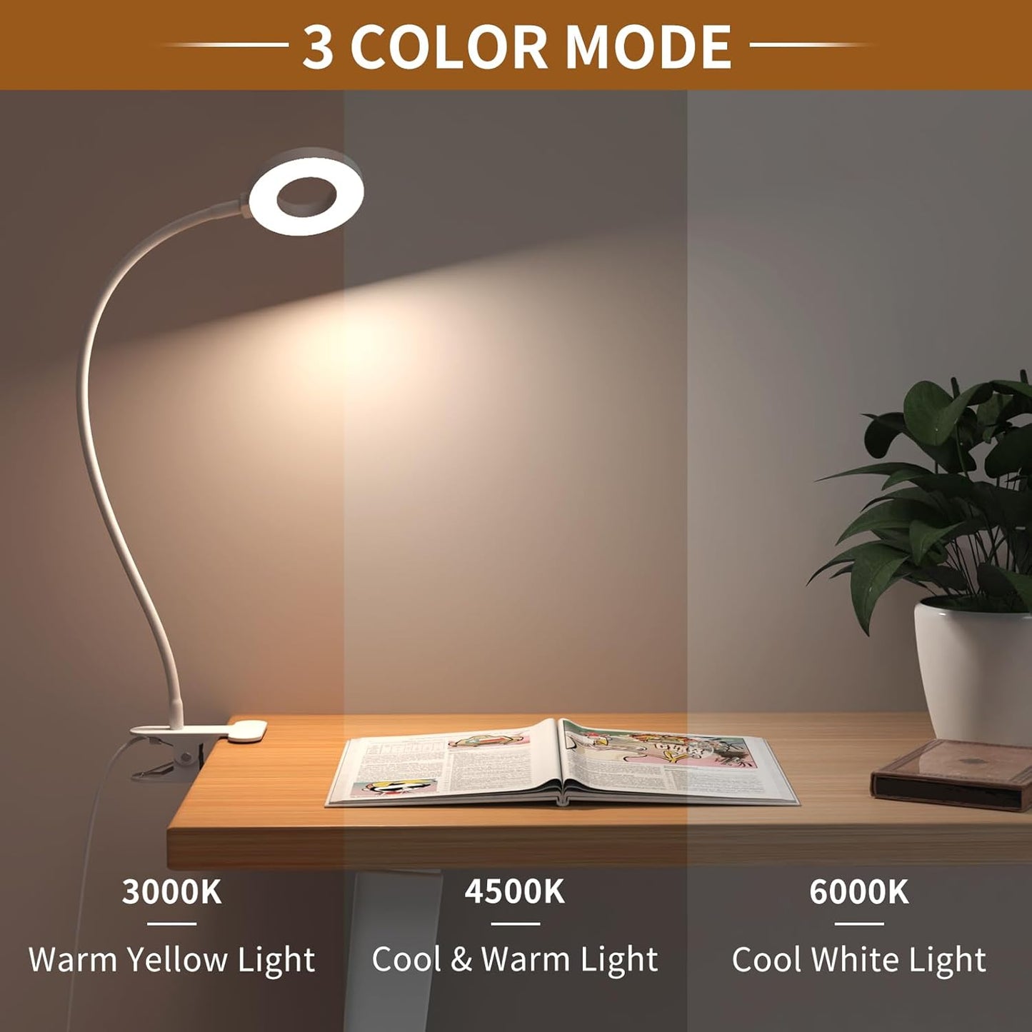 LED Leselampe dimmbar, Weiss - 70cm Schwanenhals