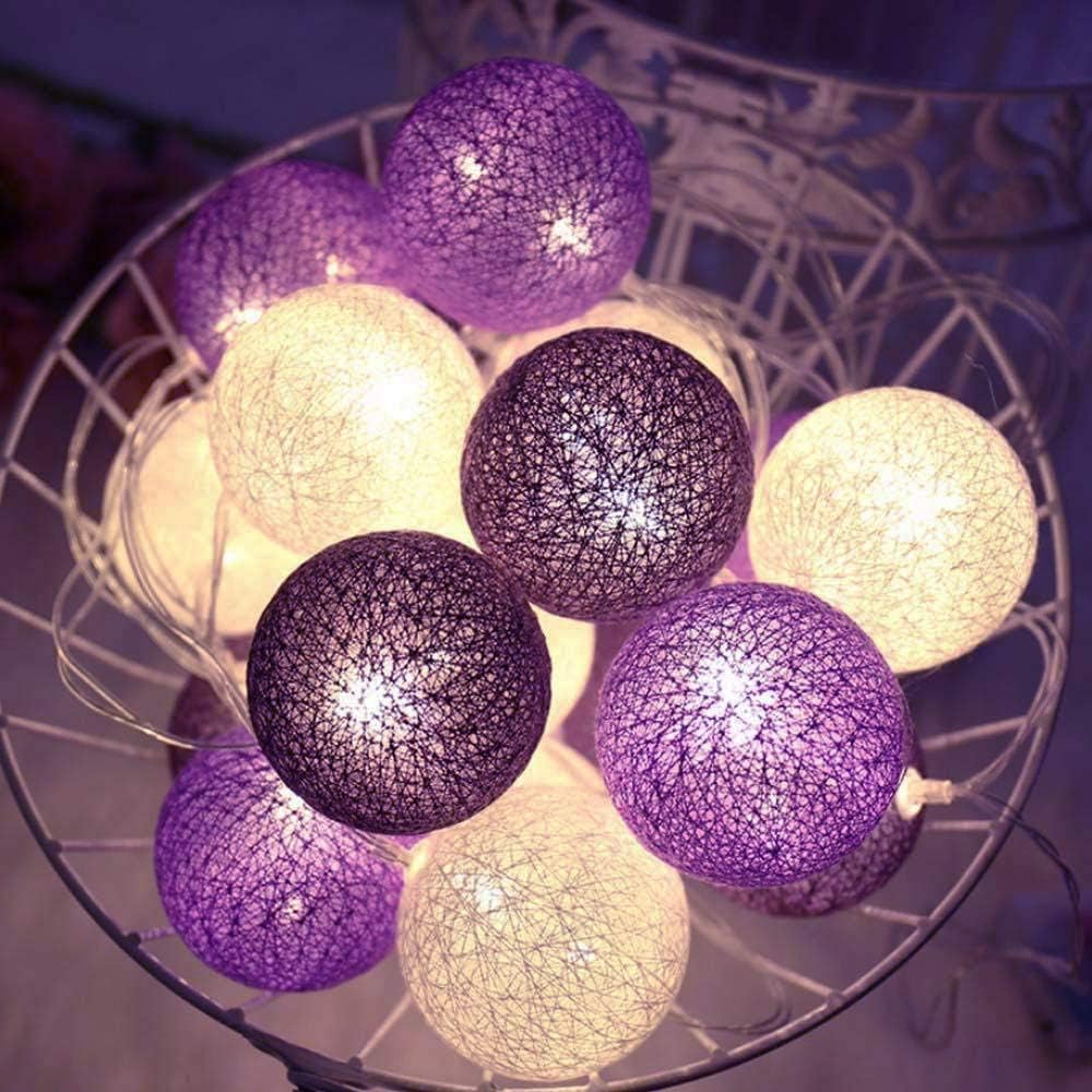 LED-Lichterkette mit 20 Baumwollkugeln, Lila Stecker