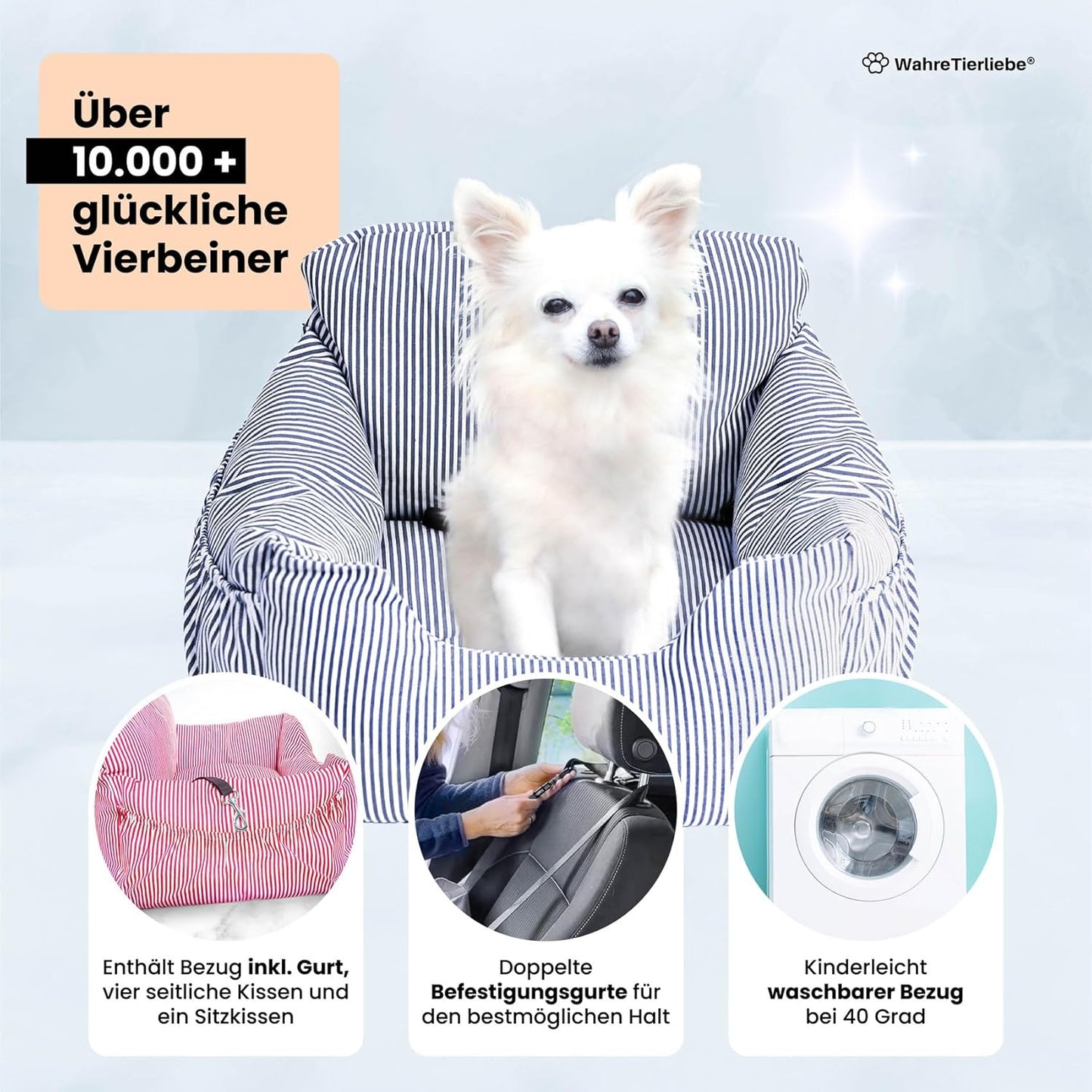 Hunde Autositz mit Sicherheitsgurt, waschbar, M Blau
