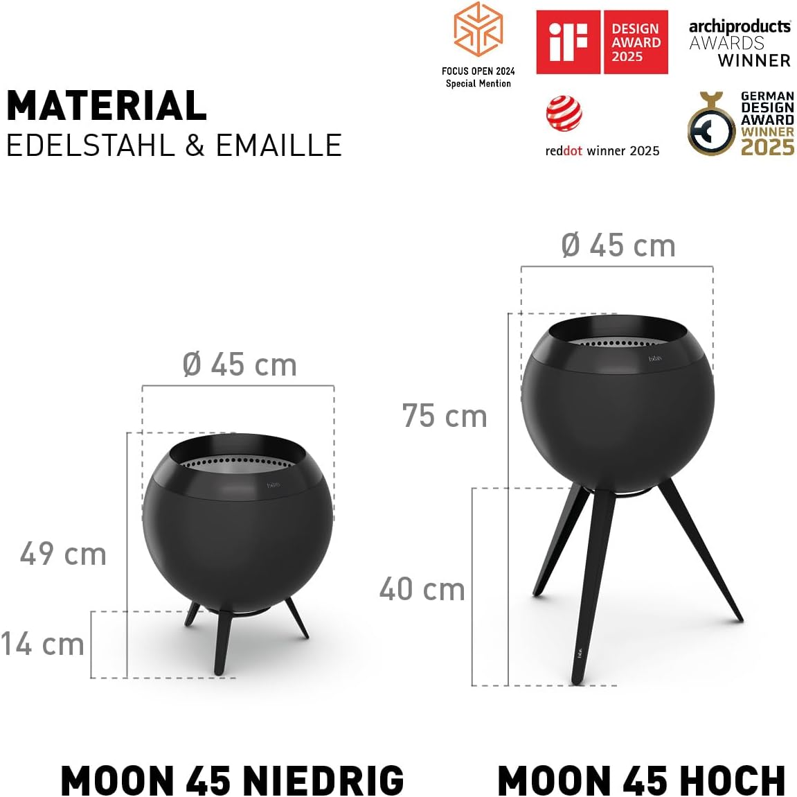 Moon 45 all black Feuerkorb mit niedrigem Fuss, 45 all black mit niedrigem Fuss
