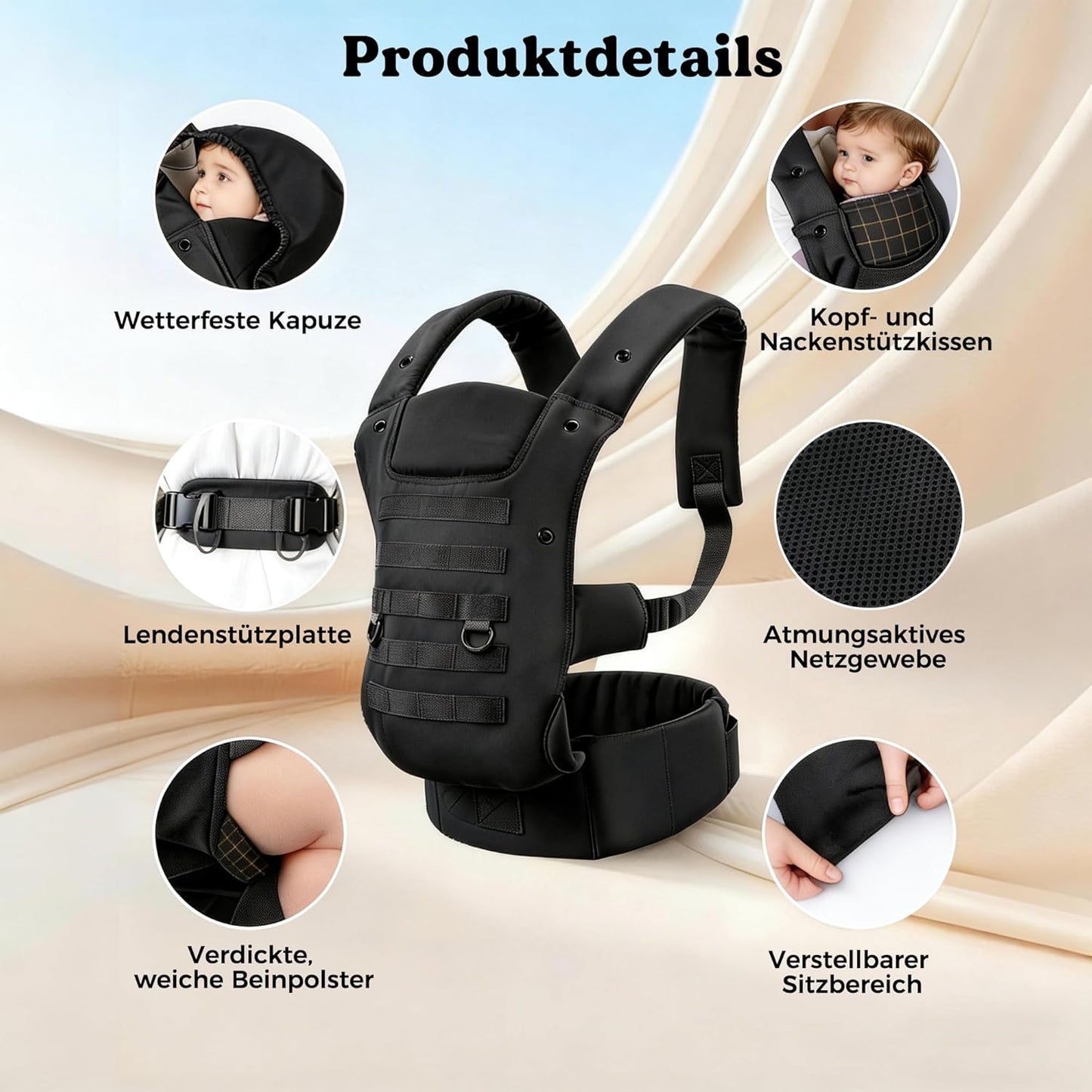 Ergonomische Babytrage für Väter, Schwarz