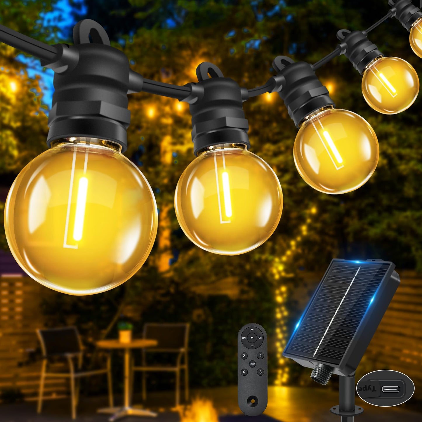 Solar Glühbirnen-Lichterkette mit Fernbedienung, 6M Solar