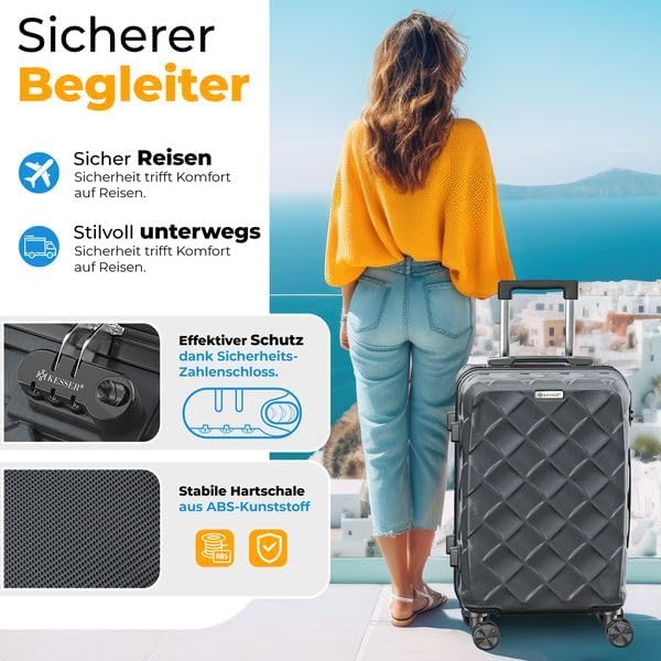 Reisekoffer-Set mit Zahlenschloss (3-teilig), Charcoal