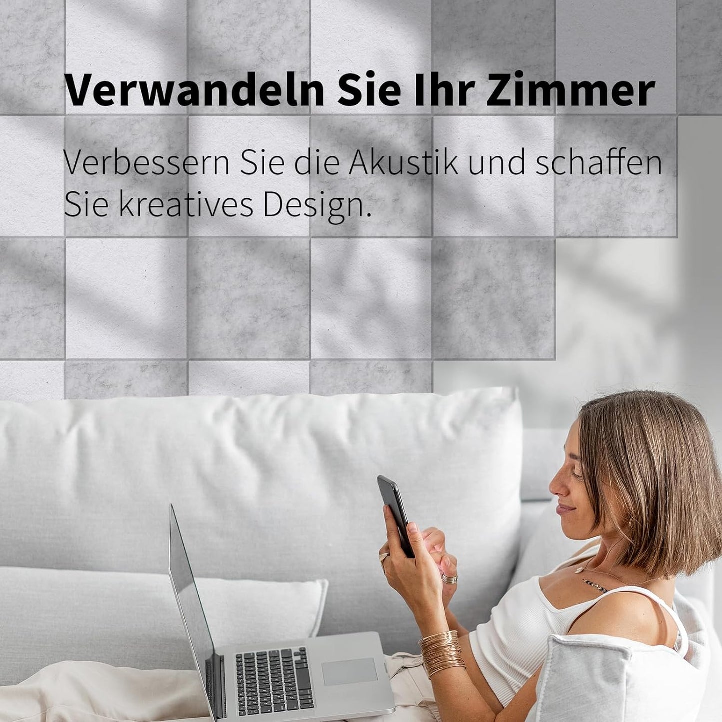 Selbstklebendes Akustikplatten-Set, 18-teilig, 18 Stück Porzellan weiß