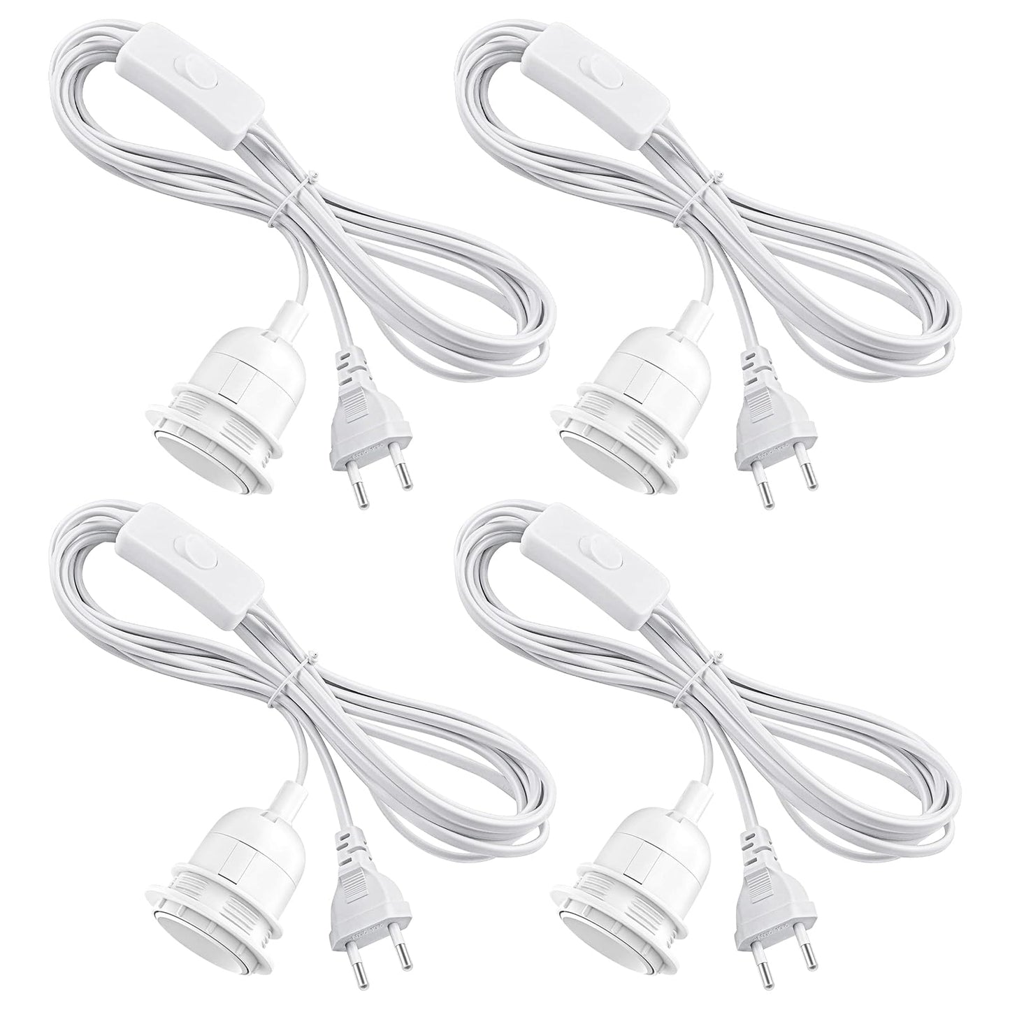 E27 Lampenfassung mit Schalter und 3,5m Kabel, 4 Stück, Weiss