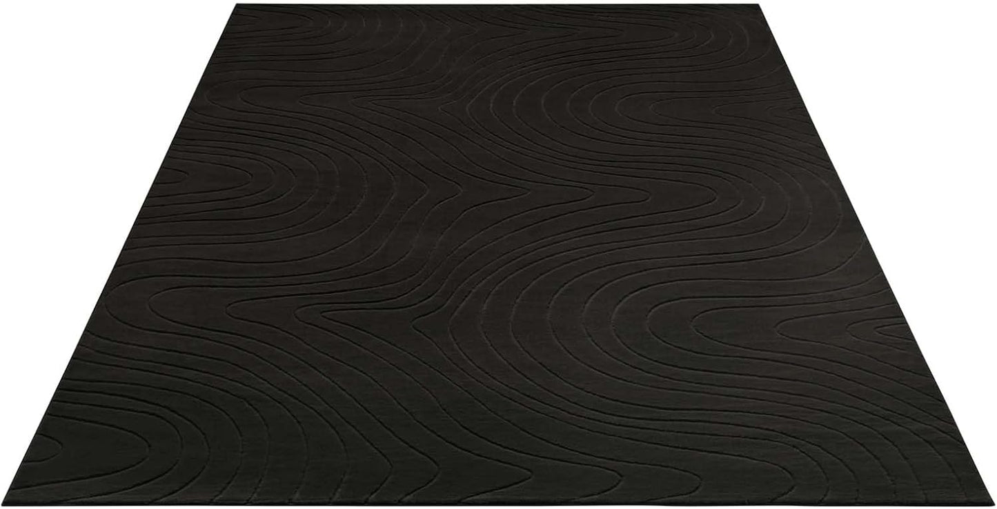 Waschbarer Badvorleger, 80x150 cm, Anthrazit Abstrakte Wellen 80 x 150 cm (Rechteckig)
