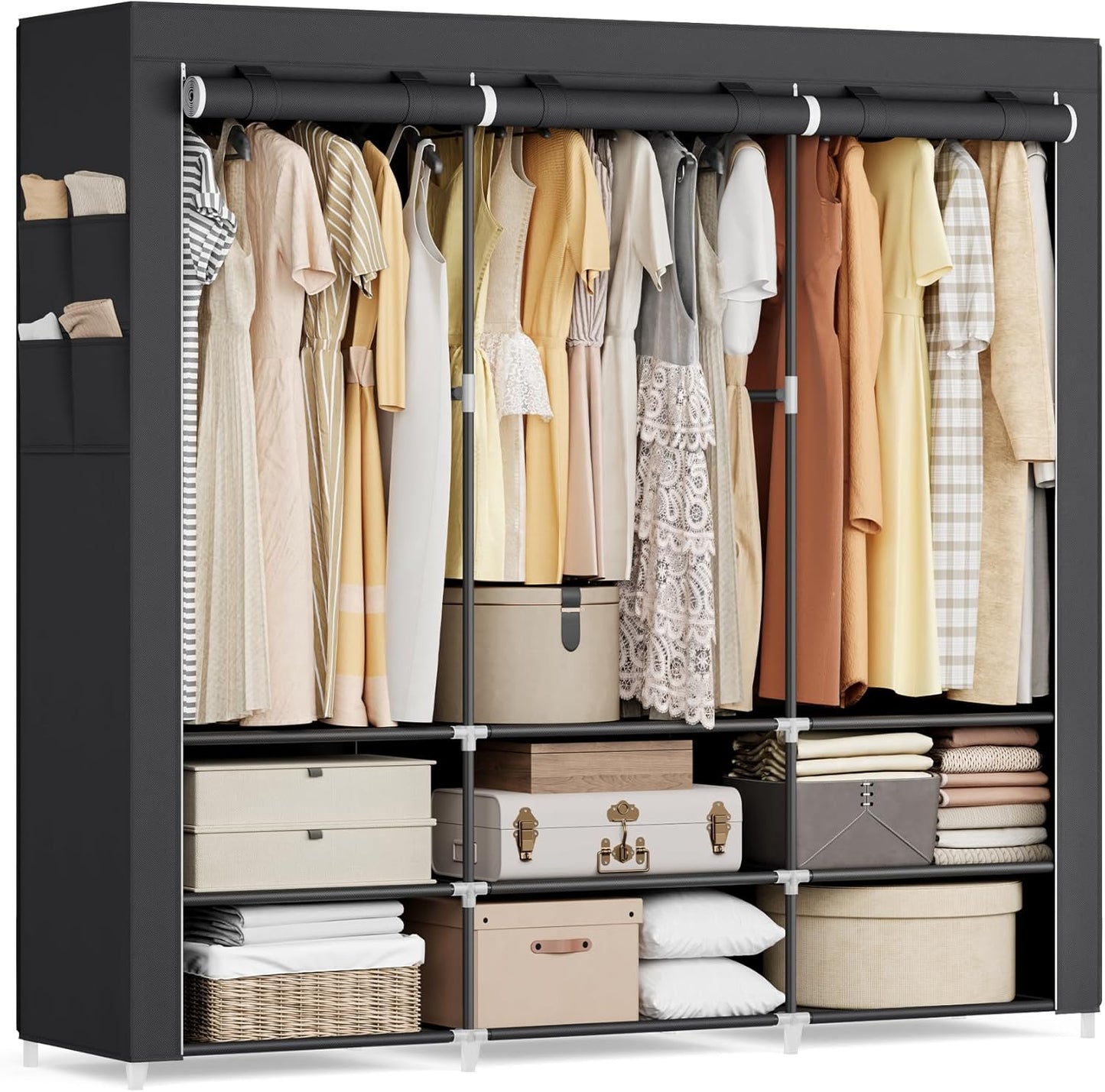Stoffschrank mit Hängefächern, 188B cm Schwarz