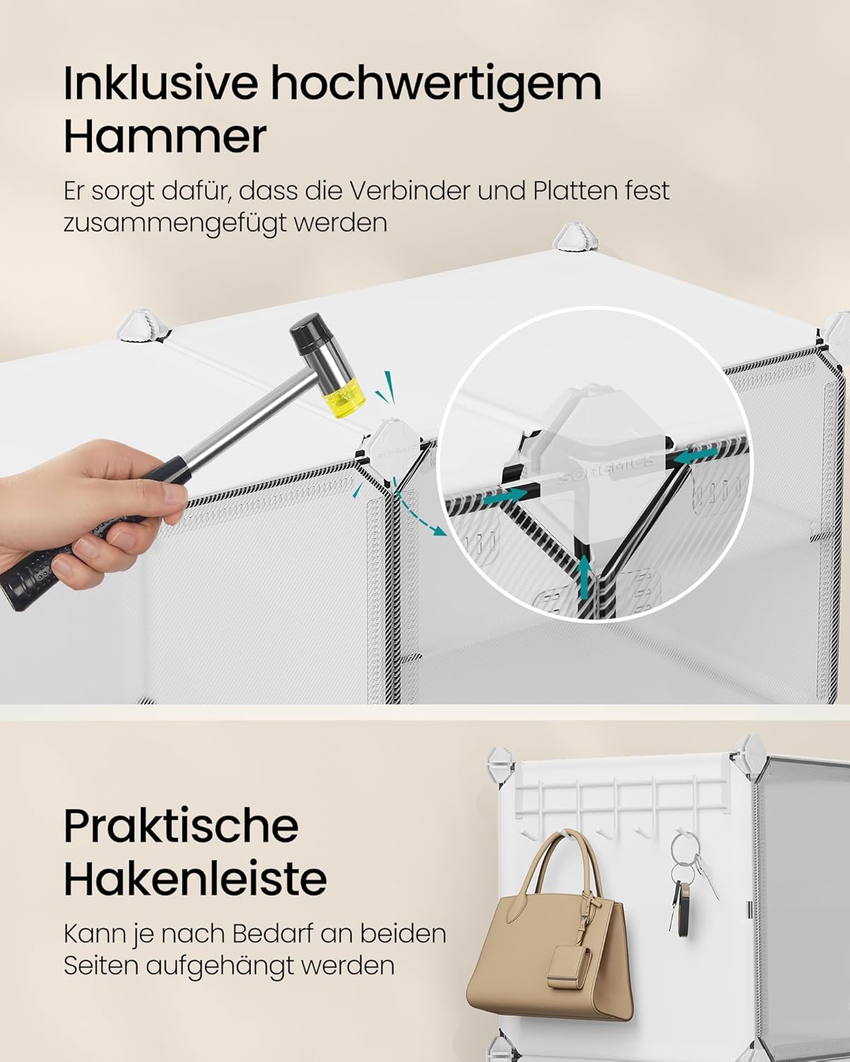 Schuhregal mit 10 Fächern für bis zu 40 Paar Schuhe, 10 Fächern (83B x 156H cm) Wolkenweiß + Transparent