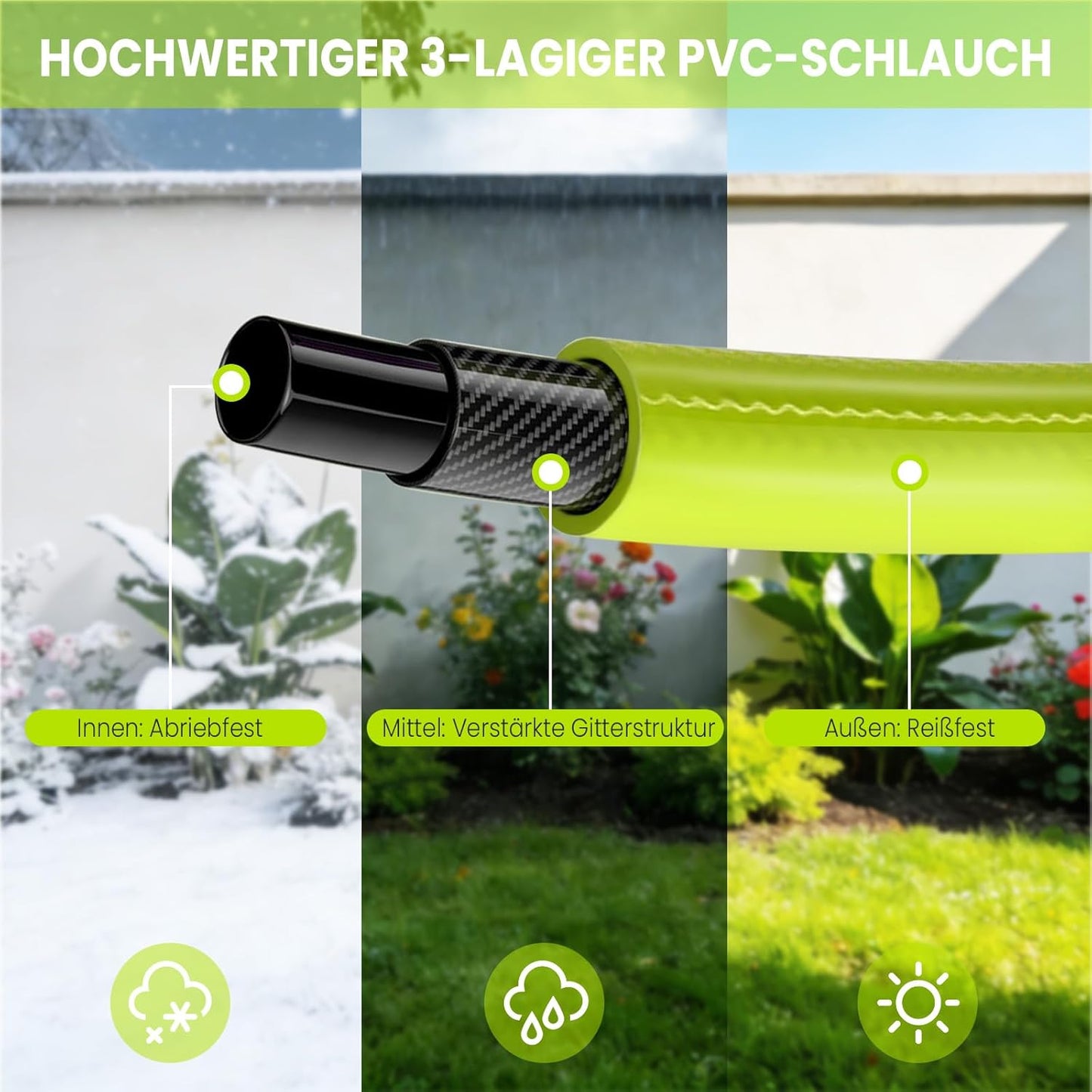 Automatische Schlauchtrommel 30m, schwenkbar mit Gartenbrause, Grün & Grau 30M